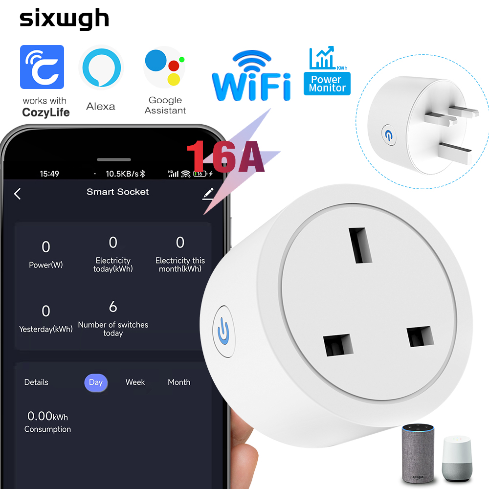 Smart Home Or Smart Home - WiFiスマートソケット 16A 英国プラグ エネルギーモニタリング機能付き、CozyLifeアプリ対応、Alexa、Google Homeの音声コントロールに対応
