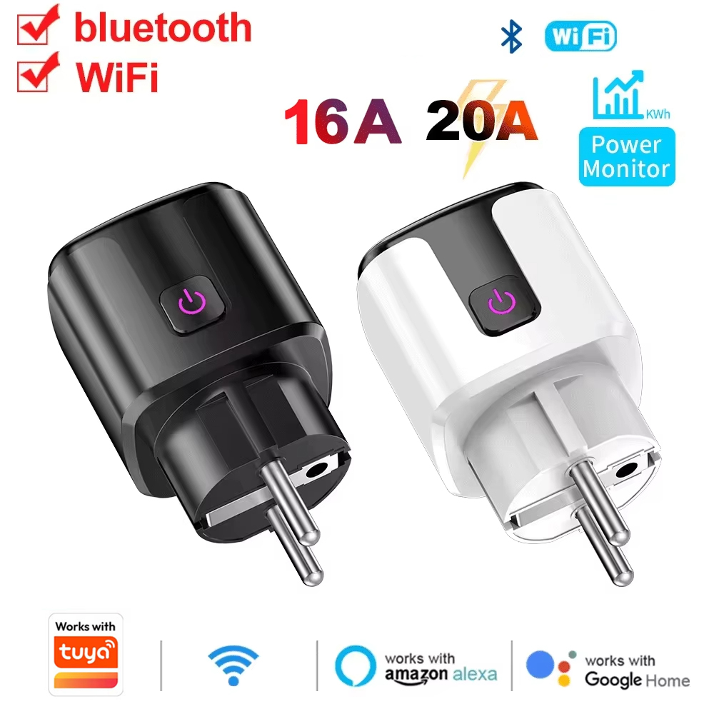 Smart Home Proxmox - WiFi EUスマートソケットプラグ、Tuyaアプリ対応、コンセント20Aアダプター、電力モニター、ワイヤレスリモコンアプリ、Google Home、Alexa対応