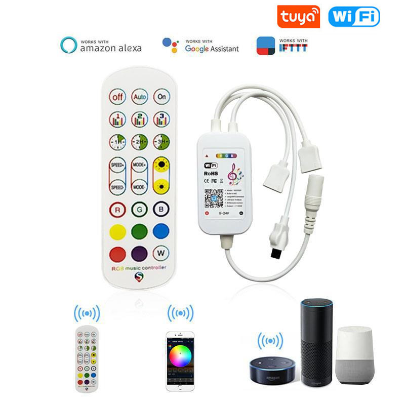 Alexa Compatible Bulb - Tuya WiFiスマートLEDコントローラー 4ピンRGB LEDストリップライト 音楽RGBコントローラー 5-24V