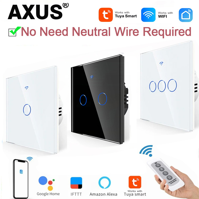 Smart Home Certification - AXUS EU WiFiスマートライトスイッチ、ニュートラル配線不要、タッチスイッチ、RF433、Tuya Smart Lifeアプリ対応、Alexa、Google Home連携
