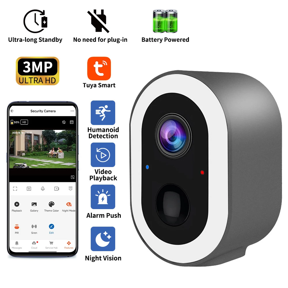 Smart Home Wiser - 3MP Tuya スマートライフ バッテリー駆動 屋外 WIFI