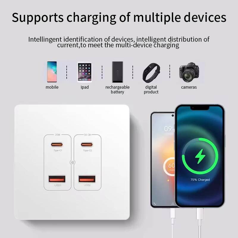 Smart Home Or Smart Home - Herepow 壁面電源ソケット デュアル USB Typec 4