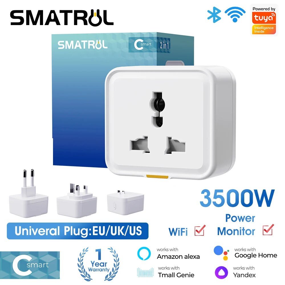 Smart Home Or Smart Home - Tuya-インテリジェントワイヤレスプラグアダプター,ユニバーサル変換,電源モニター,タイマー,uk,EU,us,旅行,16a