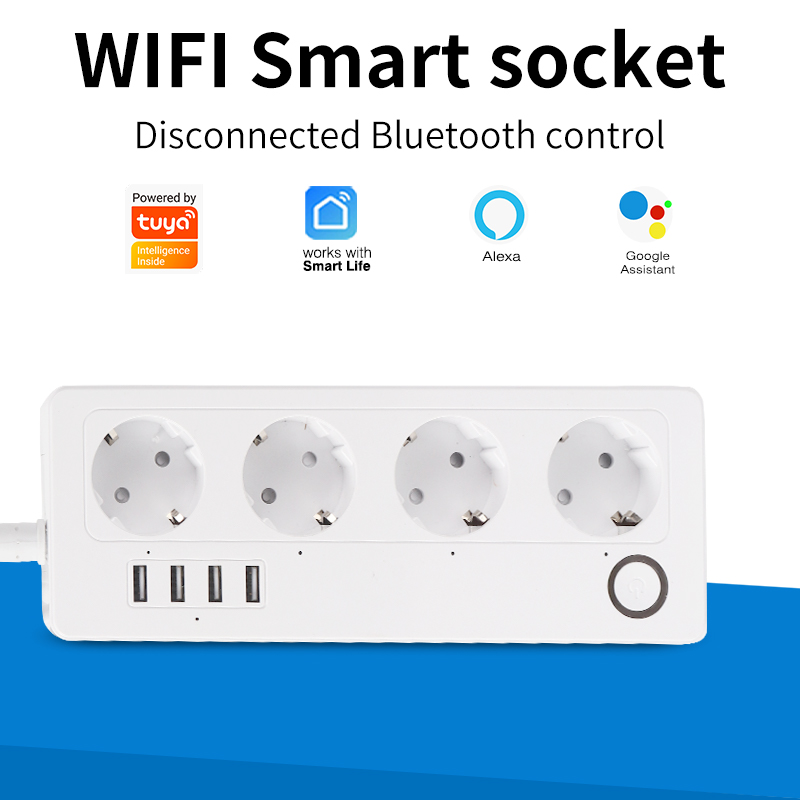 Smart Home Or Smart Home - Sixwgh-スマート延長コード,wifi,EUプラグ,電源コンセント,4 USB充電ポート,Google Home