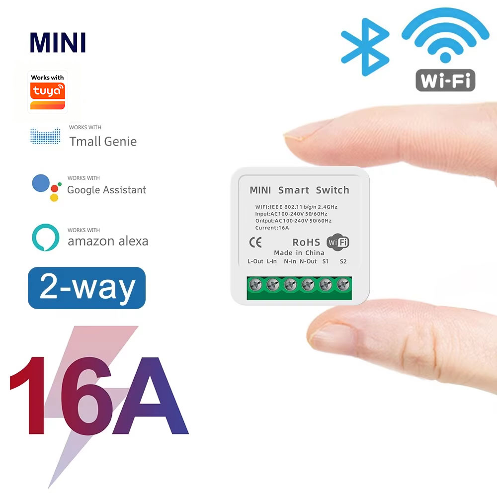 Smart Home Proxmox - Tuya Smart Lifeアプリ対応 Mini 16A WiFiスマートスイッチ、スマートホームオートメーション用2ウェイコントロールモジュール、Alexa対応