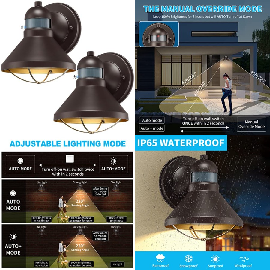 2個パック モーションセンサー付き屋外LEDウォールスコンス - Motion Sensor Light のレビューと価格