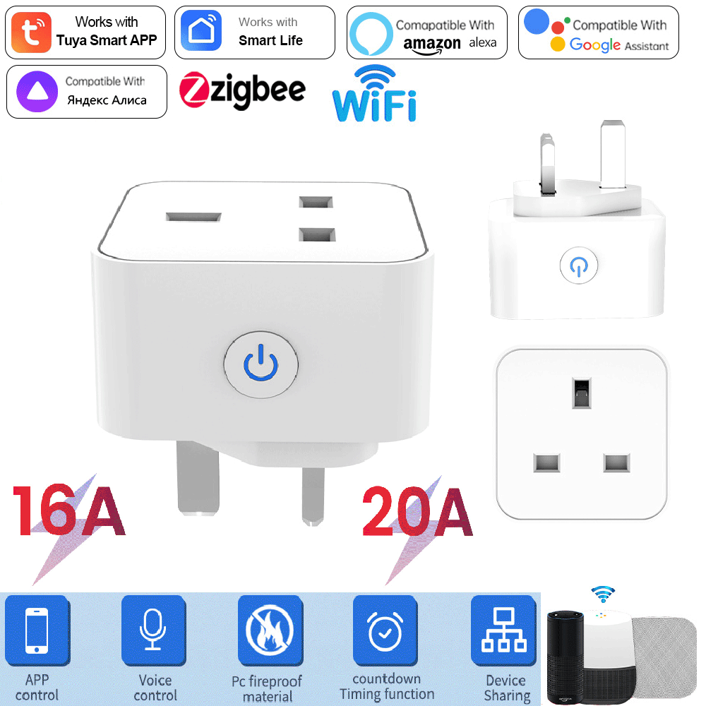 Tuya スマートソケット 16A/20A WiFi または - Smart Home Wiser のレビューと価格
