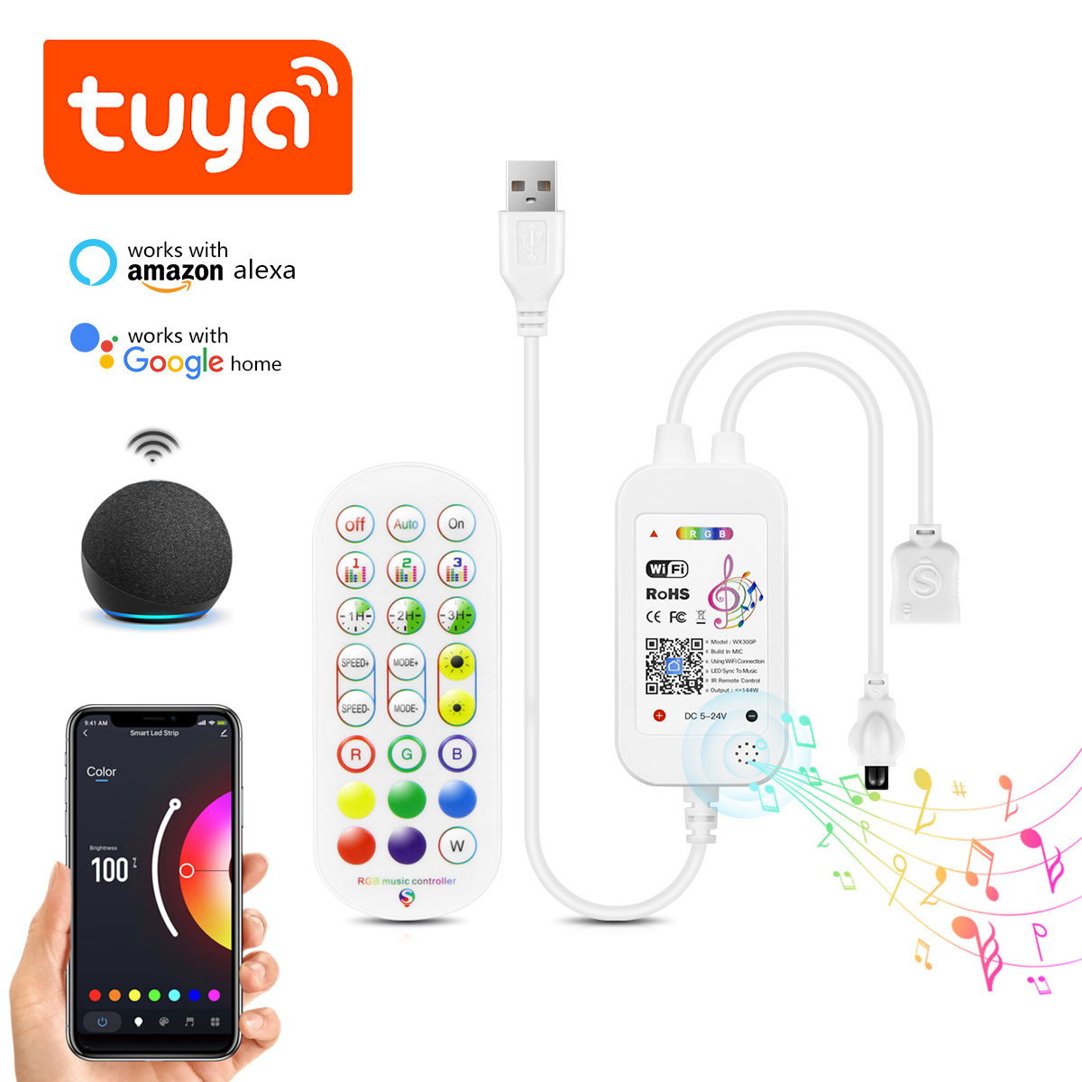 RGB LEDストリップライト用のコントローラーとリモコン, - Alexa Compatible Bulb のレビューと価格