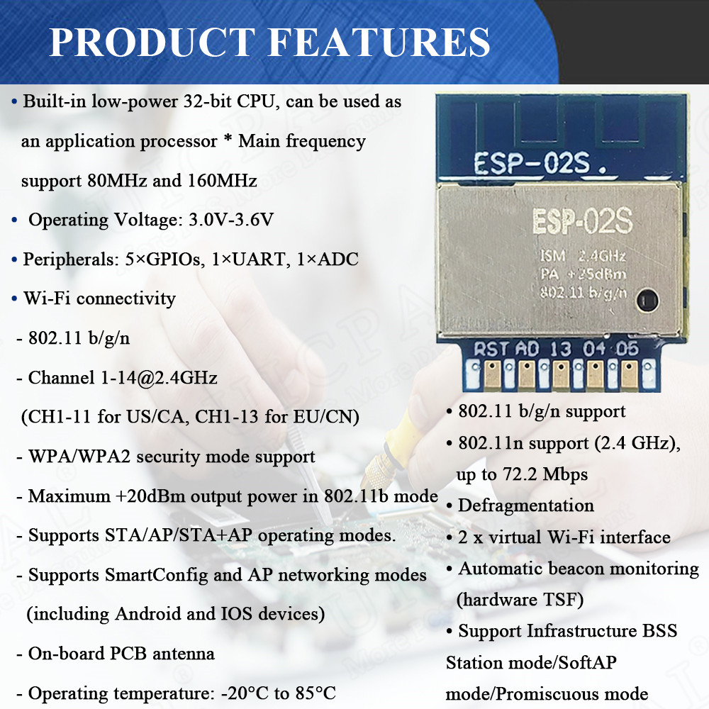 ESP-02S シリアルワイヤレス 2.4 グラム Wifi - Smart Home Esp8266 のレビューと価格