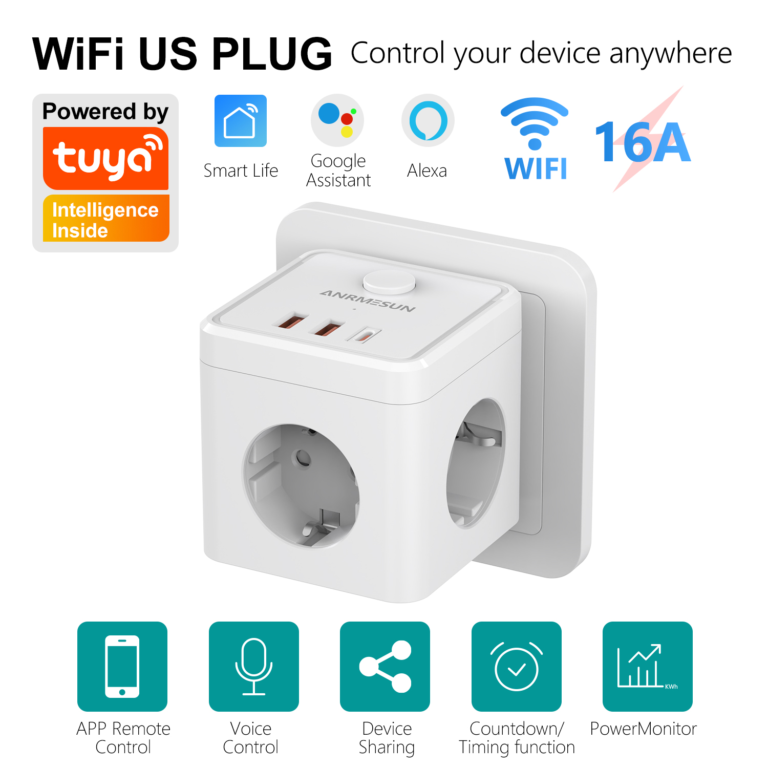 3 EUプラグ 2 USB-A 1 Type-Cポート充電プ - Smart Home Or Smart Home のレビューと価格