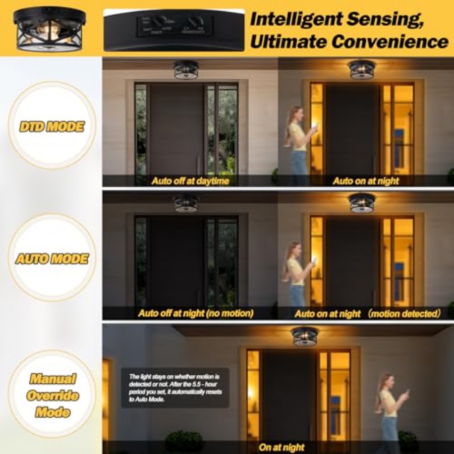 モーションセンサー屋外天井照明、調節可能な黒色フラッシュマウ - Motion Sensor Light のレビューと価格