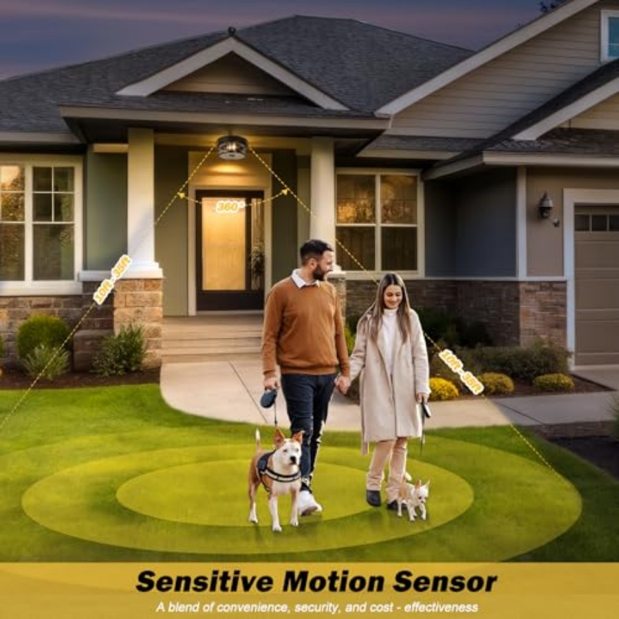 モーションセンサー屋外天井照明、調節可能な黒色フラッシュマウ - Motion Sensor Light のレビューと価格